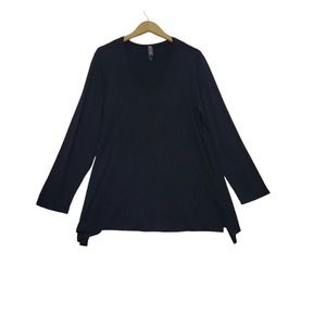 Marla Wynne Tunic Black Sleeve V Neck Top Flowy Blouse‎ Minimalist Popover 1X